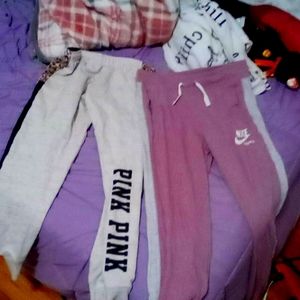 Pink white and gray sweatpants and Nike pink and white sweatpants